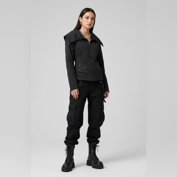 le chateau Jackets & Blazers - Le Château Utility Jacket Black Edgy Zip-Up Cybergoth Style XS